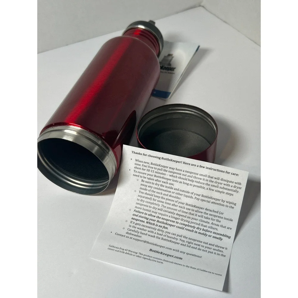 BottleKeeper Insulated‎ Beer Bottle Holder Stainless Steel Red Neoprene NWT 12oz